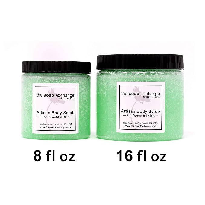 The Soap Exchange Sugar Body Scrub - Eucalyptus & Spearmint Scent - Hand Crafted 8 fl oz / 240 ml Natural Artisan Skin Care, Shea Butter, Exfoliate, Moisturize, & Protect. Made in the USA.