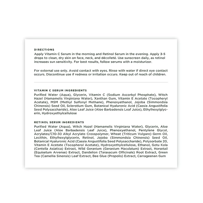 Tree of Life Beauty Facial Skin Care Set, Brightening, Firming, Hydrating, Dry Face, Dermatologist Tested - Vitamin C Serum (Brightens) + Retinol Serum (Smooths) - Skin Care Kit, 2 count of 1 Fl Oz