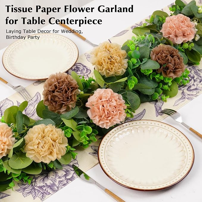 Tissue Paper Pom Pom Garland Hanging Paper Flower Decorations for Wedding Baby Shower Engagement Garden Tea Party Bridal Shower Spring Summer Wall Decor Nursery Arch Backdrop