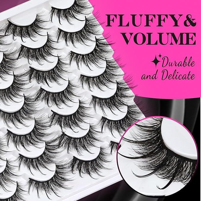 Veleasha Manga Lashes Spiky Eyelashes Fluffy Wispy & Long Lash Cat Eye Eyelash Anime False Eyelash 8D Effect Strip Lashes lash Extension Look Volume Fake Eyelashes 14 Pairs Pack (Angel)