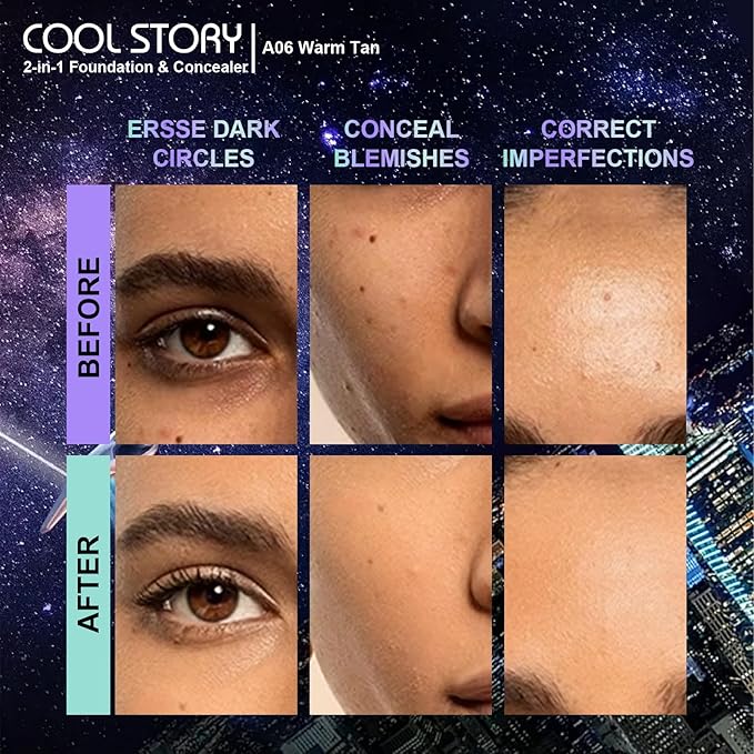 2-in-1 Foundation and Concealer Long Wear Natural Matte Finish Lightweight Coverage (Warm Tan)