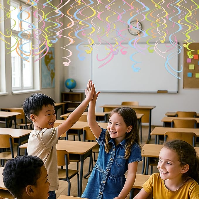 48PCS Pastel Paper Swirl Decorations Hanging Ceiling Streamers for Birthday, Spring, Bridal, Gender Reveal, Wedding, or Everyday Party Decor