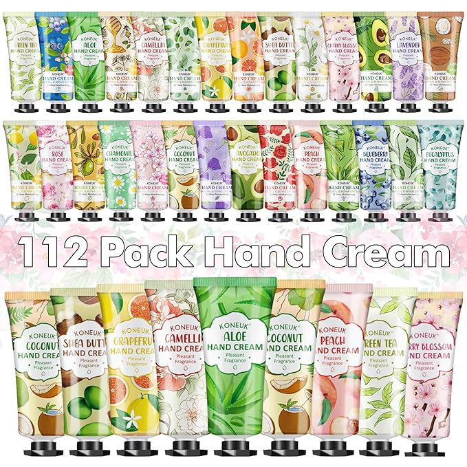 112 Pack Moisturizing Hand Cream Set, Bulk Hand Lotion Travel Size for Dry Cracked Hands, Mini Hand Cream for Mom Gifts, Teacher Gifts, Thank You Gifts, Birthday Gifts and Bridal Shower Gifts