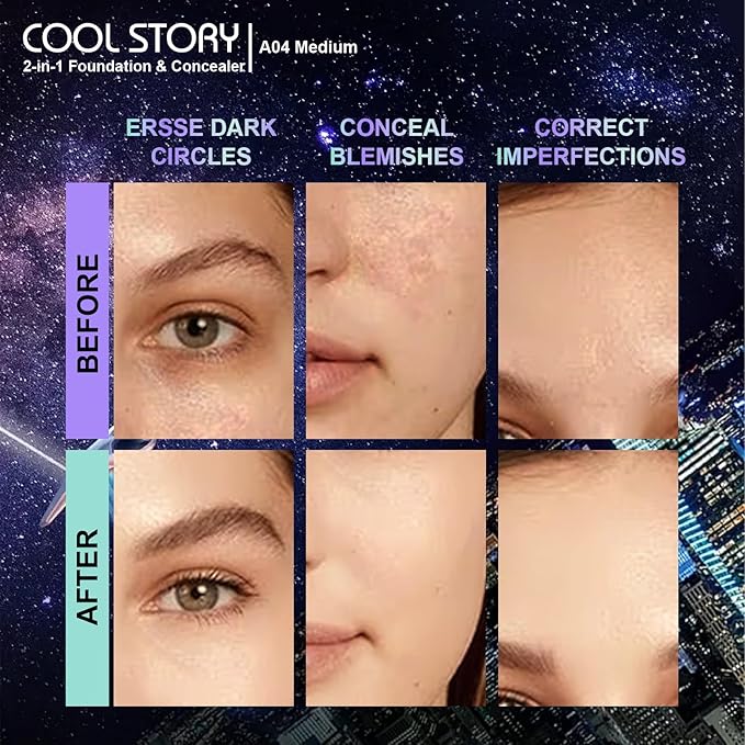 2-in-1 Foundation and Concealer Long Wear Natural Matte Finish Lightweight Coverage (Medium)