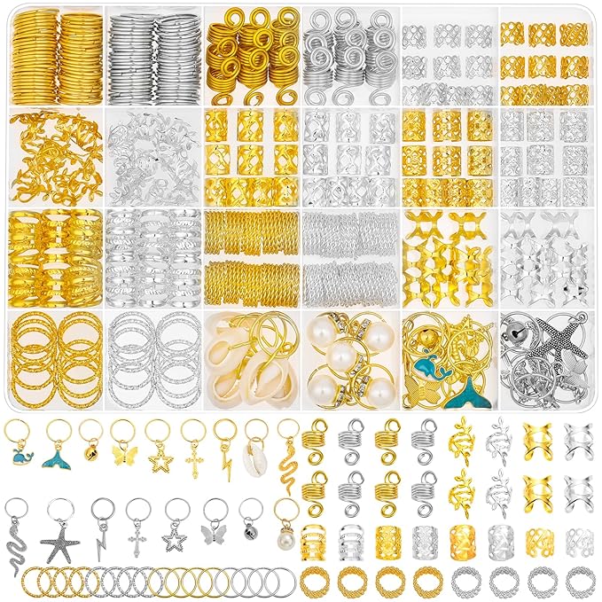 305PCS Gold Silver Hair Jewelry for Braids, Loc Jewelry for Hair Dreadlocks Braid for Women Men, Hair Cuffs Rings Charms Pendants Clips Dreadlock Decoration Accessories for Braided Hairstyles
