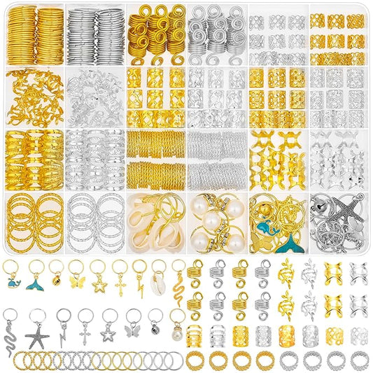 305PCS Gold Silver Hair Jewelry for Braids, Loc Jewelry for Hair Dreadlocks Braid for Women Men, Hair Cuffs Rings Charms Pendants Clips Dreadlock Decoration Accessories for Braided Hairstyles