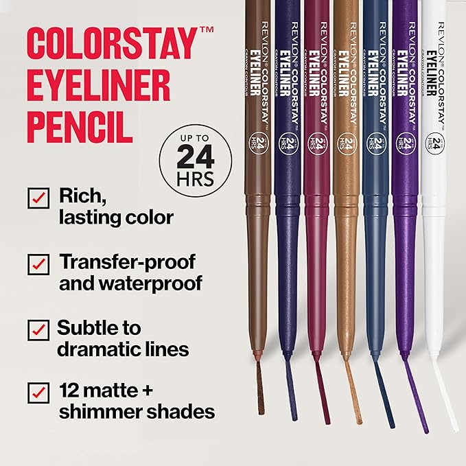REVLON ColorStay Pencil Waterproof Eyeliner, Smudge-Proof, Eye Makeup with Built-In Sharpener, 211 Cherry, 0.01 oz