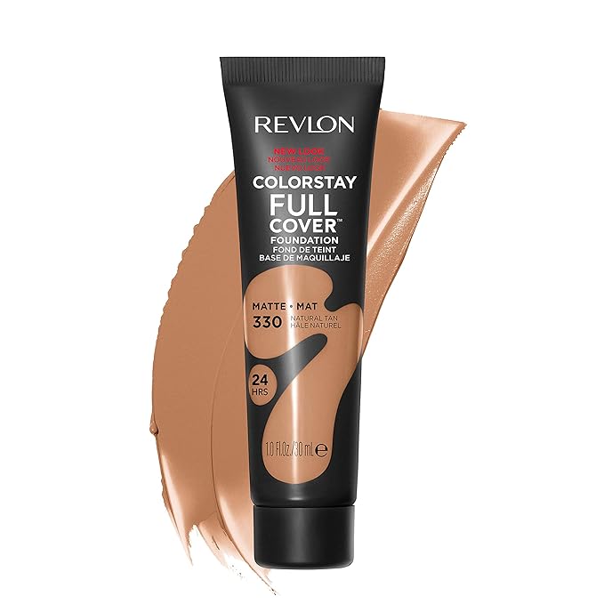 Revlon ColorStay Full Cover Longwear Matte Foundation, Heat & Sweat Resistant Lightweight Face Makeup, Natural Tan (330), 1.0 oz