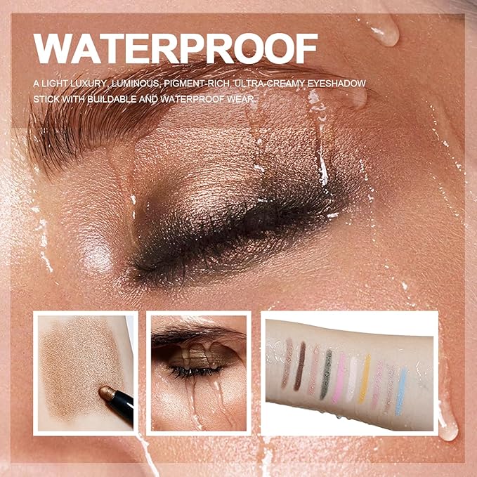 CHIFURE Eyeshadow Stick, Shimmer and Matte Cream Eye Shadow Brightener Sticks Eyeliner Pencil Crayon, Waterproof Long Lasting Eye Highlighter Stick Makeup,0.056 Oz(#4-Bottle Green)