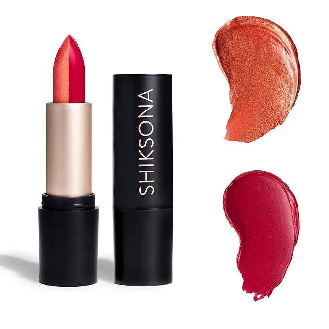 ShikSona Full Coverage Split Bullet Matte Lipstick | Vegan | Gluten, Paraben and Cruelty Free, Creamy Lipstick in a Shimmer Peach/Cherry Red-Pink Matte combo (Working Vacation)
