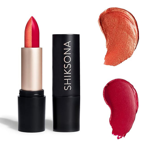ShikSona Full Coverage Split Bullet Matte Lipstick | Vegan | Gluten, Paraben and Cruelty Free, Creamy Lipstick in a Shimmer Peach/Cherry Red-Pink Matte combo (Working Vacation)