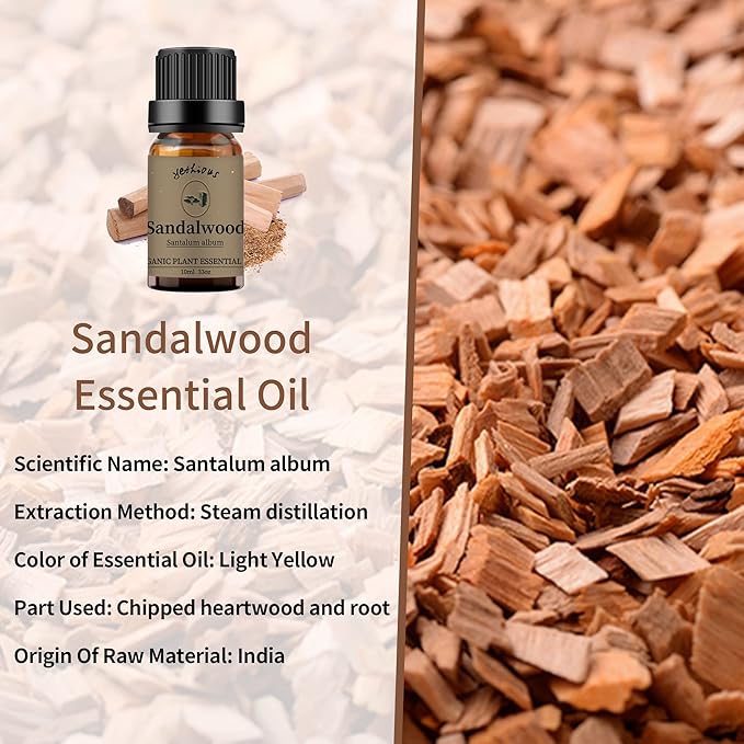 yethious Jasmine Sandalwood Essential Oil 100% Pure Organic Essential Oil Set for Aromatherapy Diffuser, Soap, Candle Making