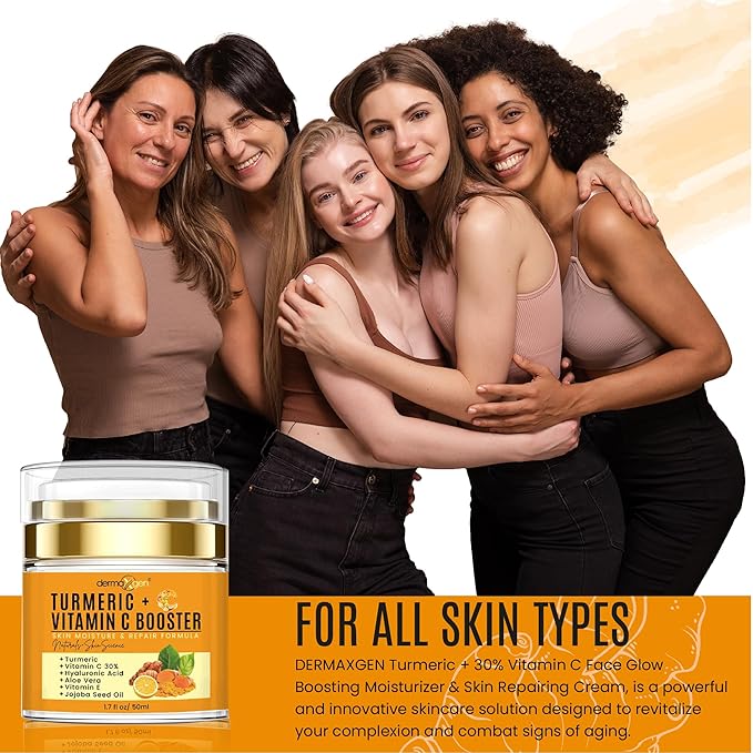 Turmeric Face Cream with 30% Vitamin C – Glow Booster, Anti-Aging & Skin Repair Moisturizer for Dark Spots, Hydration & Radiance – Vitamin C Cream for All Skin Types (1.7 fl oz)