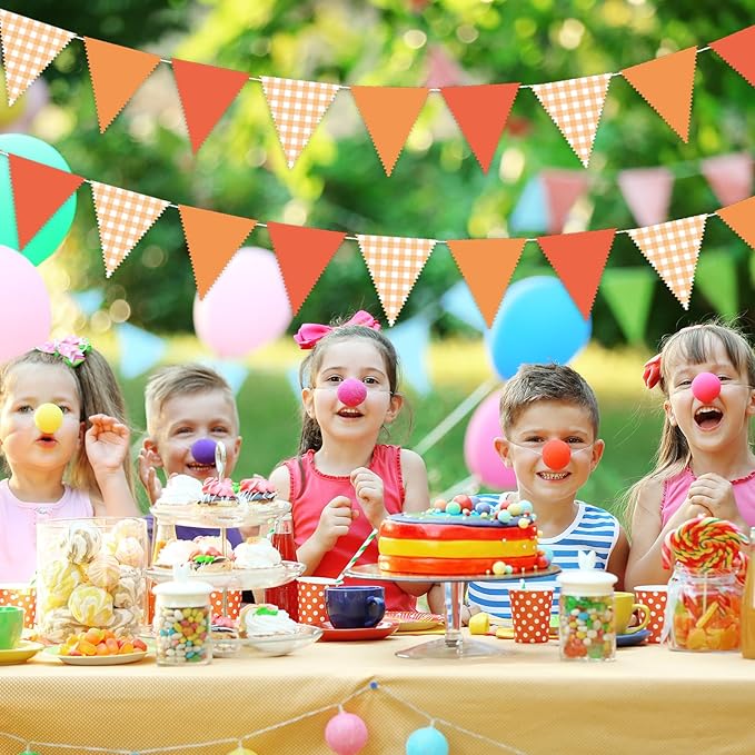 33 Ft Hanging Banner Decoration Triangle Flag Orange Pennant Plaid Fabric Bunting Garland for Birthday Wedding Baby Shower Party Supplies