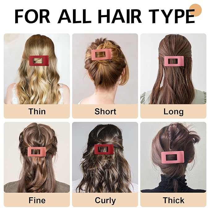 8 Pack French Flat Hair Clips for Women – Large Matte No-Slip Claw Barrettes for Thick & Thin Hair, Strong Hold Styling Accessories (Red and Pink)