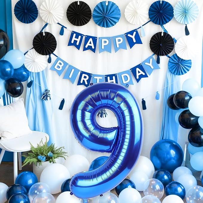 40 Inch Navy Blue Numbers 9 Balloons, Large Self Inflating Dark Blue Digital 9 Helium Balloon, Giant Foil Mylar Number 9 Balloons for Women Men Girls Boys 9th Birthday Party Anniversary Decorations