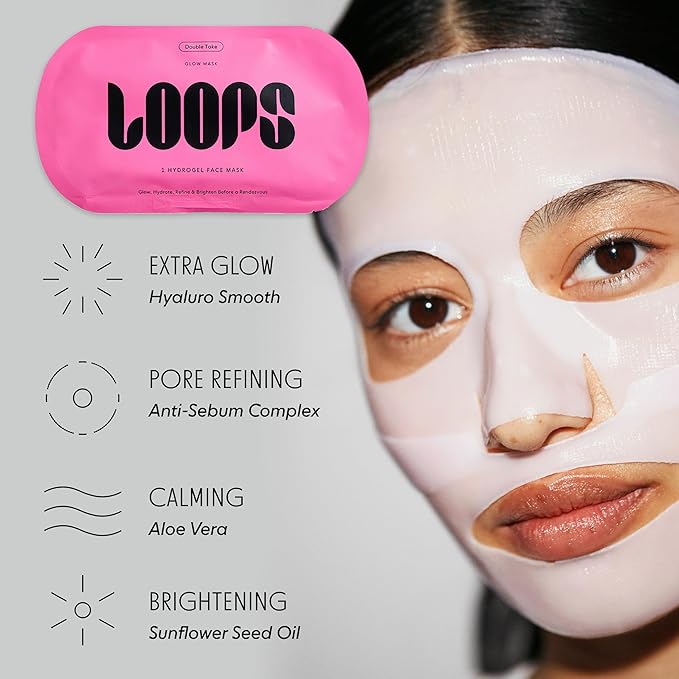 LOOPS Sculpt & Glow Set - Two Hydrogel Facemaks, Hydrogel Eye Mask, and Gua Sha