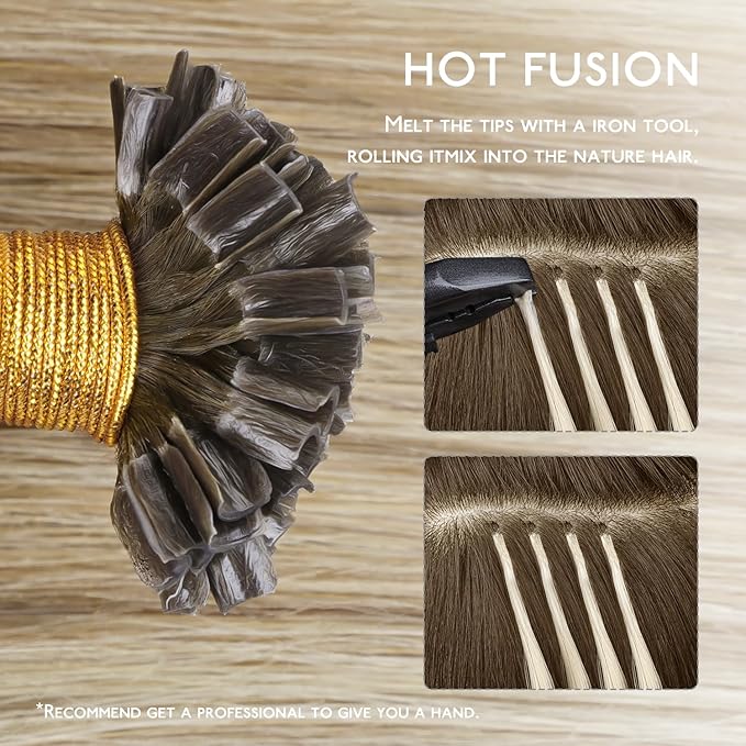 WENNALIFE U Tip Hair Extensions Human Hair, 50g 50s 24 Inch Ombre Walnut Brown to Ash Brown and Bleach Blonde Remy Hair Extensions K Tip Hair Extension Real Human Hair Invisible Straight Keratin Hair