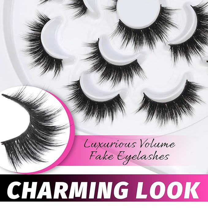 Veleasha Lashes 5D Faux Mink Lashes Volume False Eyelashes Handmade Fluffy Eye Lashes Fake Lashes Eyelashes 7 Pairs Luxurious Fake Eyelashes Pack (5D15)