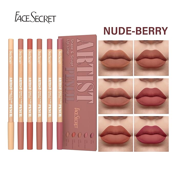 6pcs Nude Lip Liner Makeup Set - Waterproof & Smudge-Proof Matte Pencil, Long-Lasting & Durable, Smooth & Easy Glide, Non-Smudge, Contouring, Filling & Layering (NUDE-BERRY Set, 6 Count (Pack of 1))