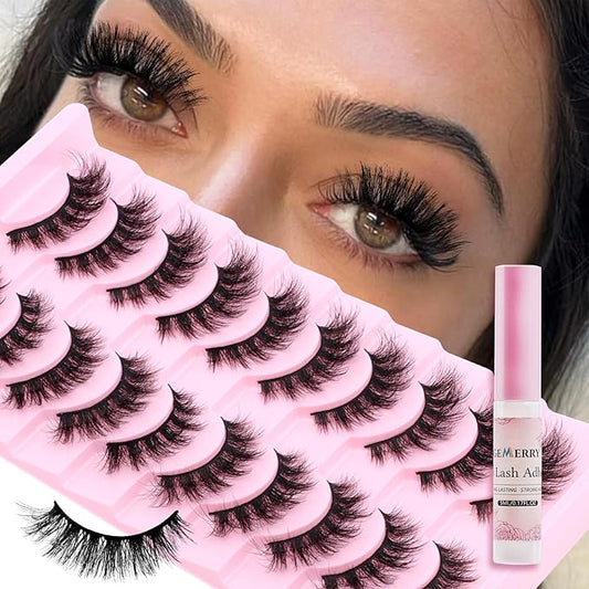 Strip Lashes Kit Fluffy False Eyelashes With Strip Lash Glue Mink 10 Pairs False Lashes Magnetic Lashes Kit by GEMERRY, A04