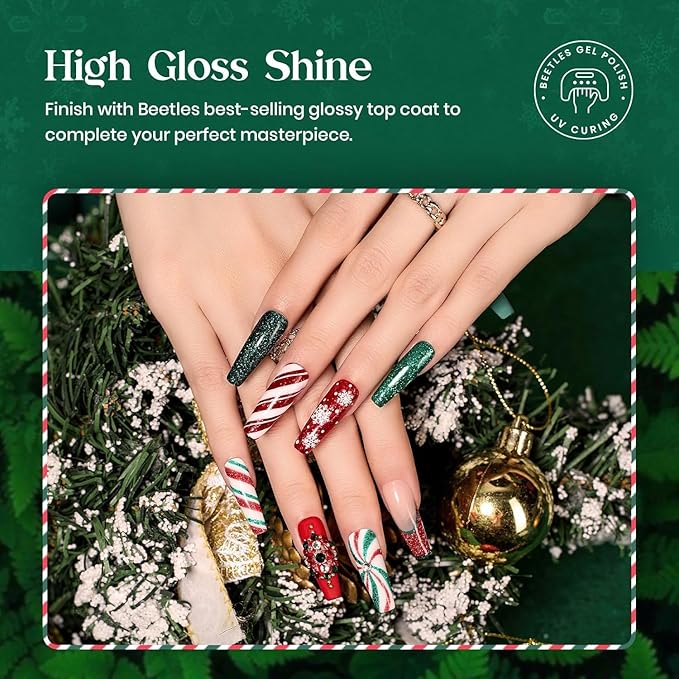 Beetles Carnival Evergreen Gel Nail Polish Set 6 Pcs Glitter Green Sparkle Gel Polish Kit Soak Off UV Nail Lamp Avocado Dark Green Nail Gel Nail Kit Nail Art Design