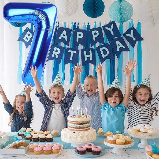 40 Inch Navy Blue Number 7 Balloon, Dark Royal Blue Large Self Inflating Foil Balloons for 7th Birthday Decoration Boys, Digital 7 Helium Balloon for Girls Men Birthday Baby Shower Anniversary Party