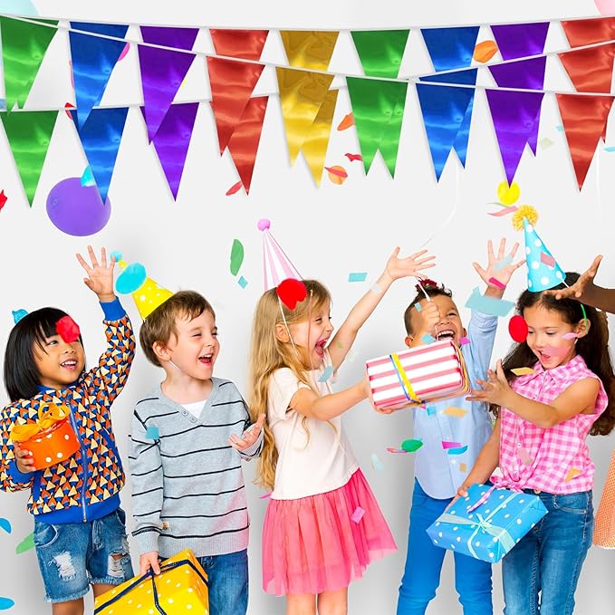 20M/65FT Colorful Triangle Pennant Banner Flag Metallic Fabric Bunting Garland for Christmas Graduation Wedding Engagement Anniversary Bachelorette Birthday Bridal Shower Valentines Hen Party Supplies