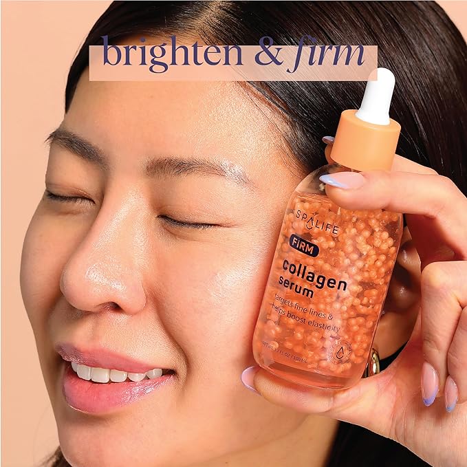 Spa Life Face Serum: FIRM Collagen Serum 100 ml (3.7 oz) - Enhanced Firmness and Hydration – Skin Smoothing, Face Plumping, Pearl-infused - Fights Fine Lines & Wrinkles, For All Skin Types