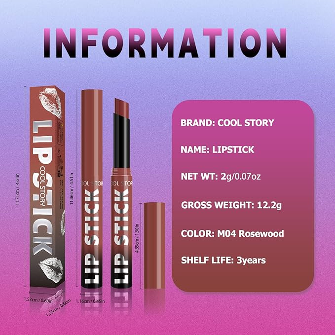 COOL STORY Matte Lipstick Lightweight Blurring Formula with High Impact Pigment, Long-lasting, 0.07 oz (Rose wood)
