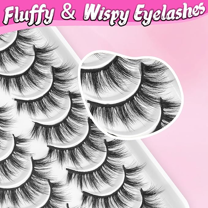 Veleasha Lashes Fluffy Wispy Faux Mink Eyelashes Criss-cross False Lashes 10 Pairs Pack Fake Eyelashes for Women (6D01)