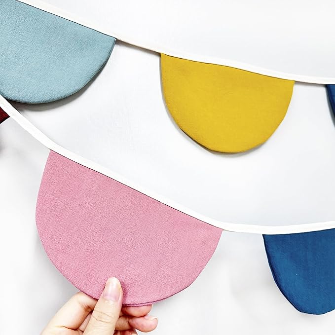 2 Sets of Boho Half Round Banner 20Pcs Nursery Garland Flags Retro Colored Fabric Linen Semicircle Streamers for Kids Birthday Baby Shower Classroom Baby Room Decor Boho Wedding Party Decorations