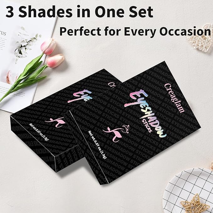 Eyeshadow Stick 3Pcs Set, Waterproof & Crease-Proof, Easy Blendable Makeup Pencil for Beginners, Color Includes Matte Dusty Pink & Shimmer Peach & Fenugreek, 1.9g Each Stick