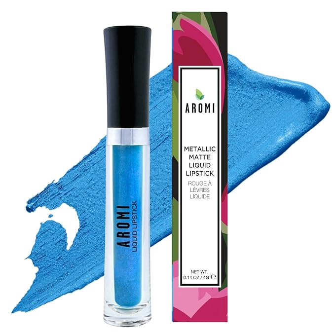 Aromi Metallic Liquid Lipstick | Smudge and Transfer Proof, Bright Blue Lip Color with Shimmery Finish, Vegan, Cruelty-free, Long Wear, Paraben and Gluten Free (Snow Queen)