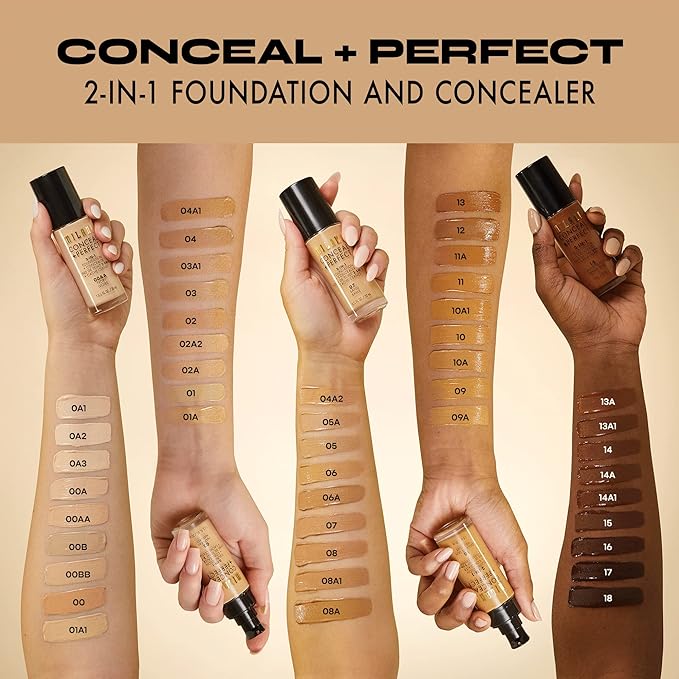 Milani Conceal + Perfect 2-in-1 Foundation + Concealer for a Flawless Complexion, Under Eye Corrector, Cover Redness and Imperfections, Waterproof and Sweatproof - Deep Beige