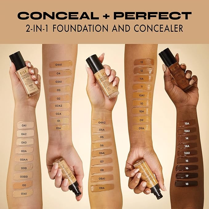 Milani Conceal + Perfect 2-in-1 Foundation + Concealer - Cream (1 Fl. Oz.) Liquid Foundation - Cover Under-Eye Circles, Blemishes & Skin Discoloration for a Flawless Complexion