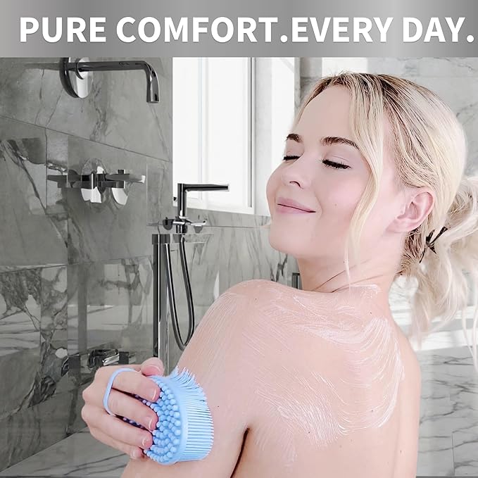 Avilana Silicone Body Scrubber - Food Grade & Lab Tested, Gentle Exfoliating Shower Brush for All Skin Types, Hygienic Quick-Dry Loofah Alternative (Green, Massage-Silver)