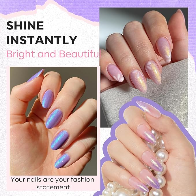 modelones Nail Polish Set, 6 Colors Charm Pink Blue Gold Purple Green Shimmer & Holographic Quick Dry Non Toxic Nail Polish Kit Salon Home DIY Manicure Kit Gift For Women Girl