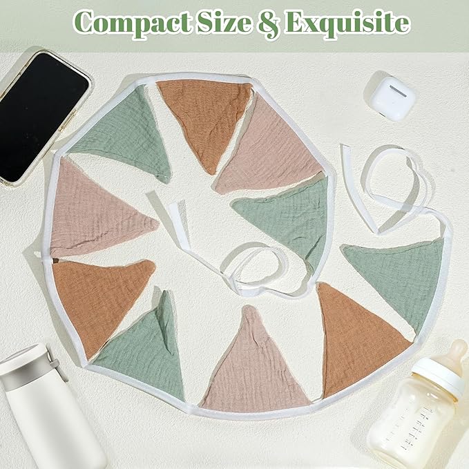 2PCS Pennant Banner Flags, Fabric Bunting Banner Nursery Garland Decor, Baby Shower Garland, Triangle Flags for Baby Boy Room, Playroom, Boho Birthday Party Decor, Each 7.75 ft (Mistwood Color)