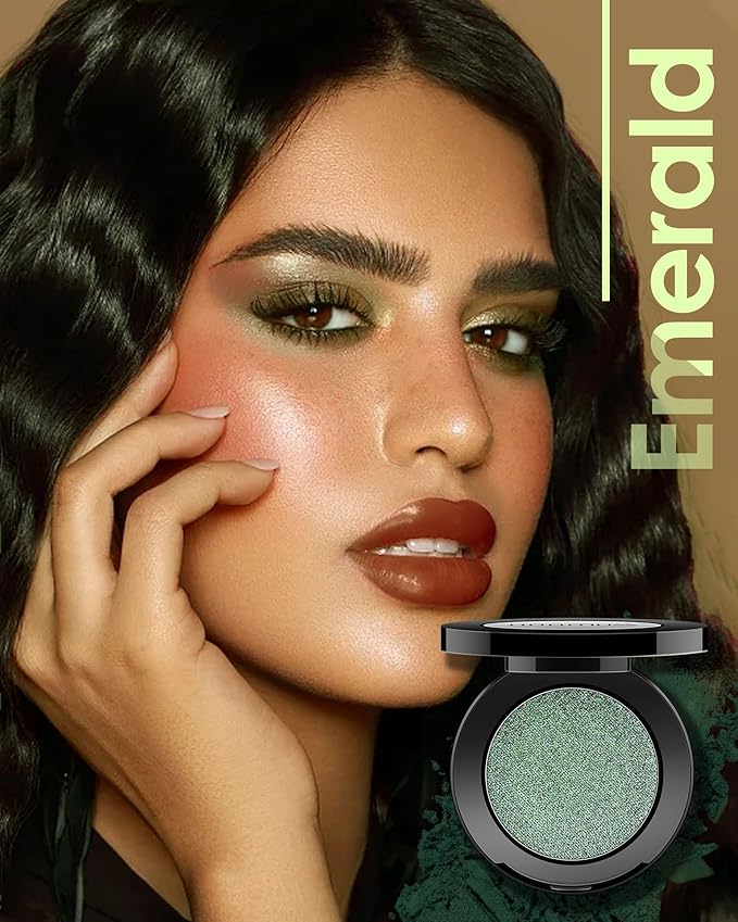 Emerald Green Eyeshadow Shimmer Handmade Eye Sahdow Pressed Powder Palette, High Pigmented & Long Lasting, Intense Color Green Matte Eyeshadow (Emerald)