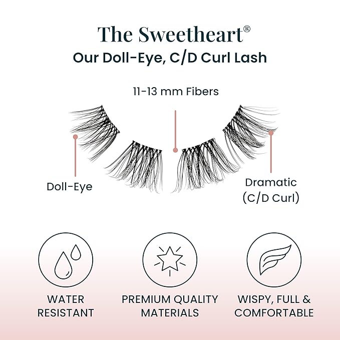 Sweetheart Doll-Eyed Lash Clusters for Women, Salon Quality At Home Eyelashes Extension Kit, 6 Lash Sets, No Lash Glue Included