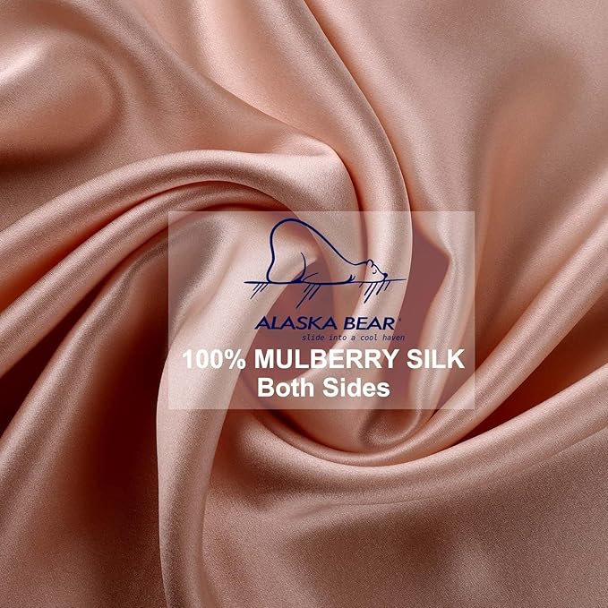 ALASKA BEAR Silk Pillowcase for Curly Hair and Skin Women Real Mulberry Silk Pillow Case Queen Single (1 Pack, Rose Gold)