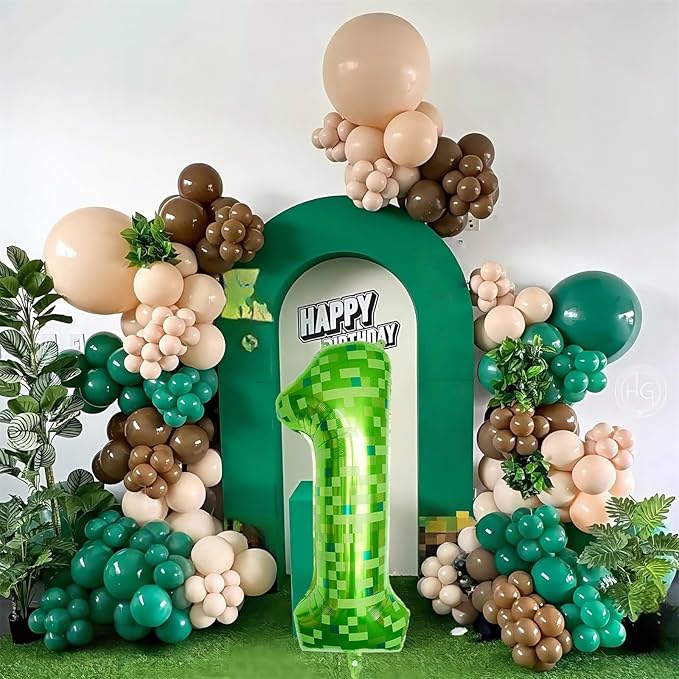 40 Inch Green Pixel Number 1 Balloon for 1st Birthday Decorations, Large Dark Kelly Lime Green Foil 1 Balloon Number for Boys One Year Old Birthday Baby Shower Video Game Patrick's Day Party Decor