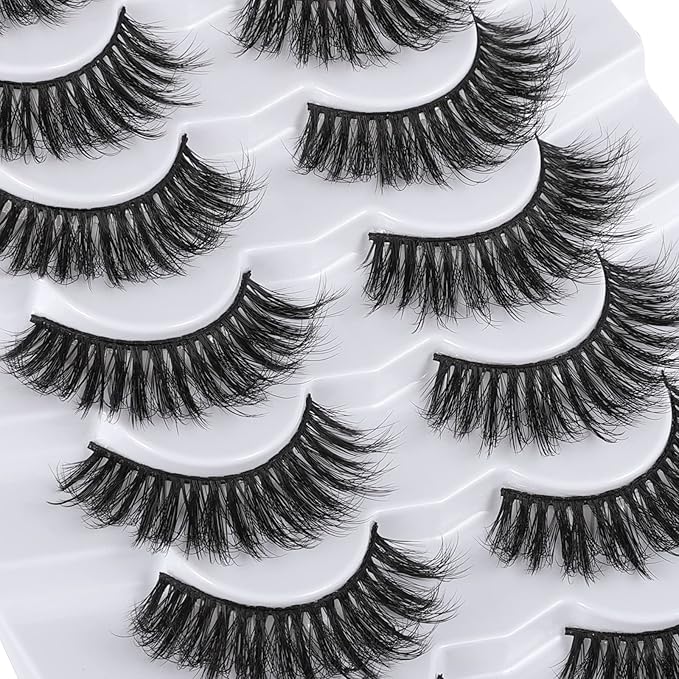 8D Fluffy Lashes False Eyelashes Wispy Faux Mink Lashes Light Weight Fake Eyelashes Cat Eye Lashes 7 Pairs Pack