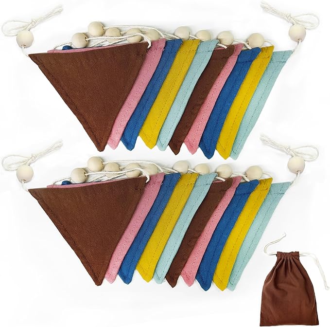 2 Sets of Wood Beads Boho Pennant Banner 20pcs Retro Colored Nursery Garland Fabric Linen Triangle Streamers Flags for Kids Birthday Baby Shower Classroom Baby Room Decor Boho Party Decorations