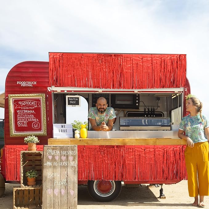 Red Birthday Decorations Tinsel Garland Parade Float Decorations for Trailer 4Pack 12FT Casino Theme Party Decorations Carnival Ceiling Fringe Banner Backdrop for Streamers Party Decorations