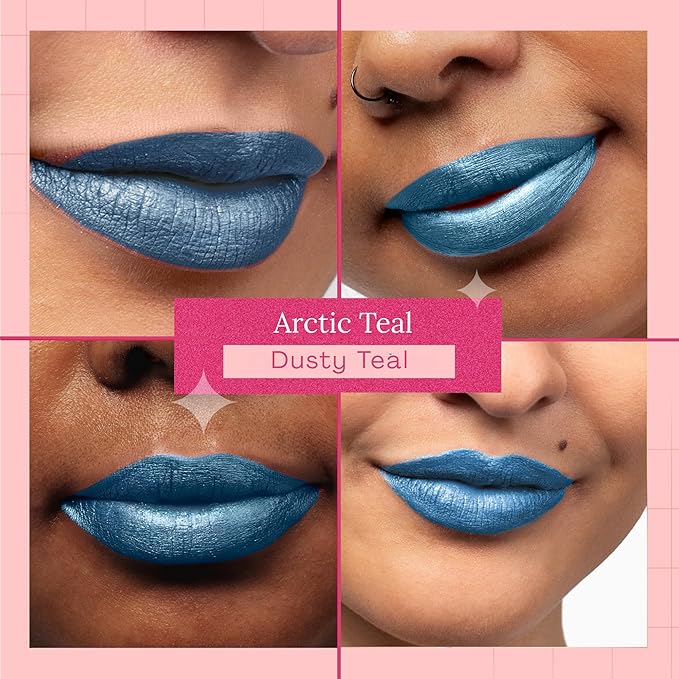 Aromi Teal Blue Metallic Liquid Lipstick | Turquoise, Sea Foam Lip Color with Shimmery Finish, Vegan, Cruelty-free, Long-lasting, Smudge Proof (Arctic Teal)
