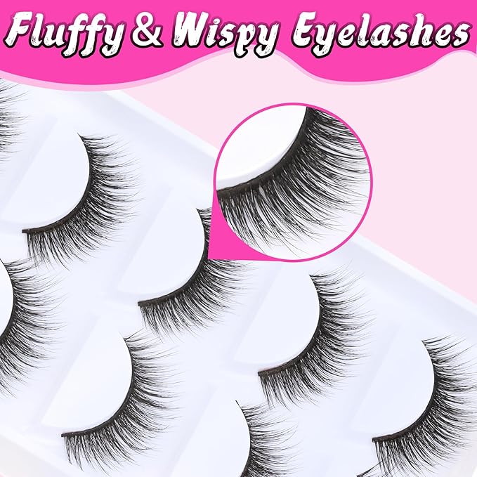 Veleasha Lashes 5D Faux Mink Lashes 100% Handmade Fluffy Fake Eyelashes C Curl Lightweight Wispy False Eyelashes Luxurious Soft Lashes 5 Pairs Pack (5D32)
