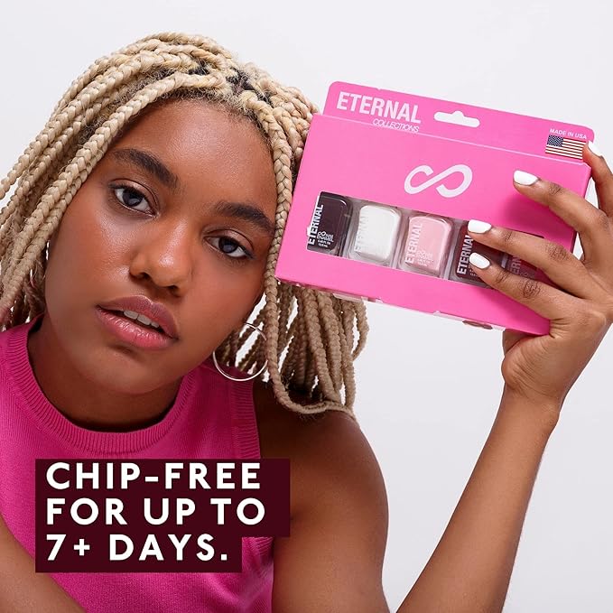 Eternal Red Nail Polish Set for Women (ROSE ALL DAY) - Pink Nail Polish Set for Girls - Long Lasting & Quick White Nail Polish for Home DIY Manicure & Pedicure - Made in USA, 13.5mL (Set of 5)