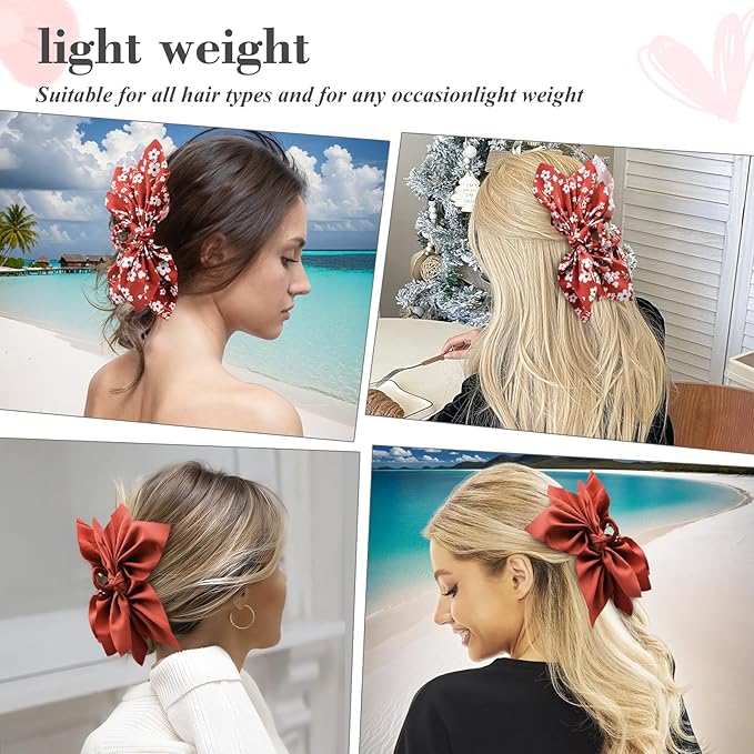 Bow Claw Clips Bow Hair Clips 2PC Red Big Hair Bows for Women Butterfly Styling Large Hair Clips for Thick Hair for Girls Hair Accessories for Teen
